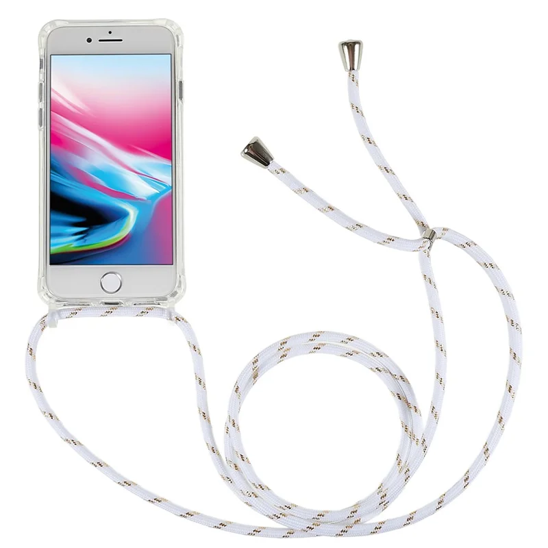 Back Case for iPhone 7 / 8 / SE (2020) / SE (2022), Fall Protection Clear TPU+Acrylic Phone Cover with Lanyard - White