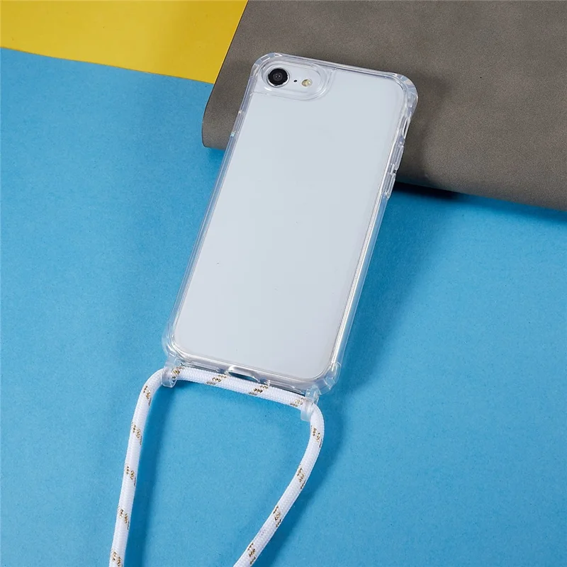 Back Case for iPhone 7 / 8 / SE (2020) / SE (2022), Fall Protection Clear TPU+Acrylic Phone Cover with Lanyard - White