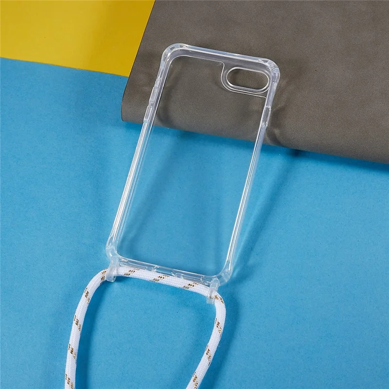 Back Case for iPhone 7 / 8 / SE (2020) / SE (2022), Fall Protection Clear TPU+Acrylic Phone Cover with Lanyard - White