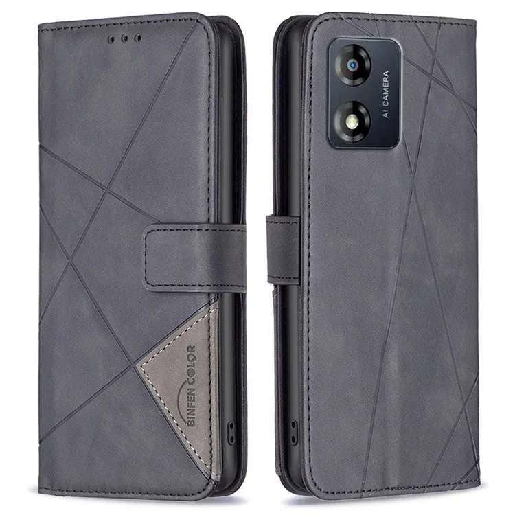 Capa de Celular BINFEN COLOR para Motorola Moto E13 4G BF Série Impressa - Estilo 05 Capa de Telefone Carteira Anti-queda de Couro com Suporte - Preto