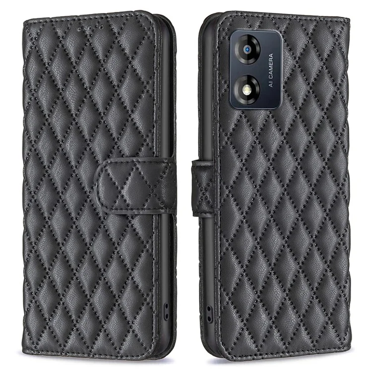 BINFEN COLOR für Motorola Moto E13 4G Stoßfestes Leder Handy-Hülle Brieftasche Ständer BF Style-14 Kratzfeste Handyhülle - Schwarz