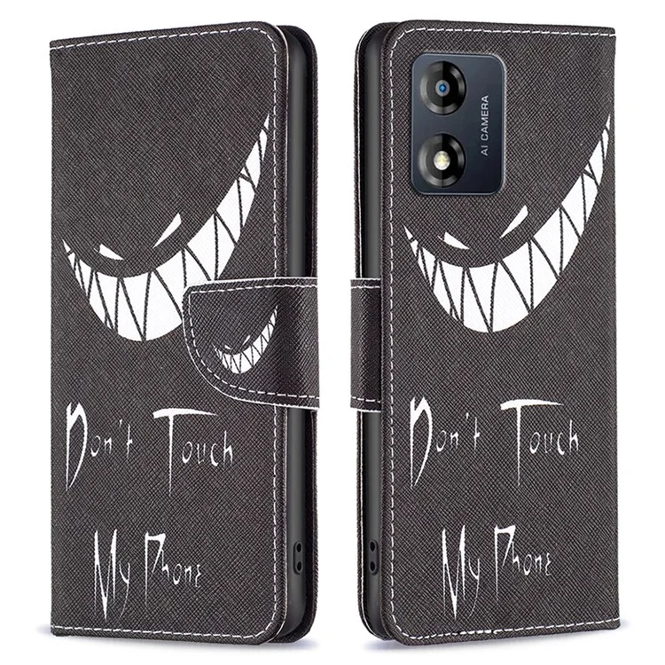 Étui en cuir pour téléphone portable Motorola Moto E13 4G, motif BF, série en cuir, protection complète, étui portefeuille avec rabat et support - Ne touchez pas à mon téléphone
