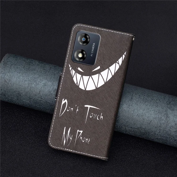 Étui en cuir pour téléphone portable Motorola Moto E13 4G, motif BF, série en cuir, protection complète, étui portefeuille avec rabat et support - Ne touchez pas à mon téléphone