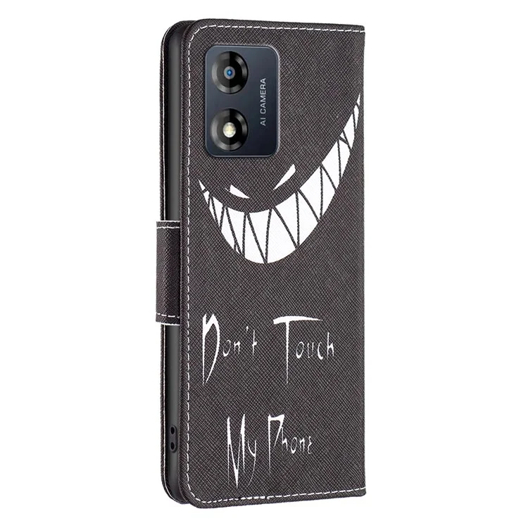 Étui en cuir pour téléphone portable Motorola Moto E13 4G, motif BF, série en cuir, protection complète, étui portefeuille avec rabat et support - Ne touchez pas à mon téléphone