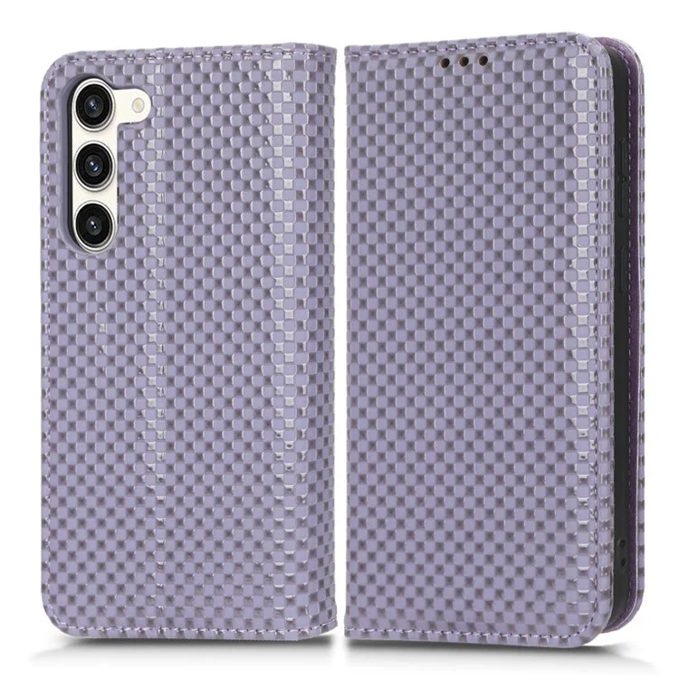 Para Samsung Galaxy S23 Grid Texture PU Leather Stand Case Magnetic Auto-absorbed Phone Wallet Cover - Light Purple