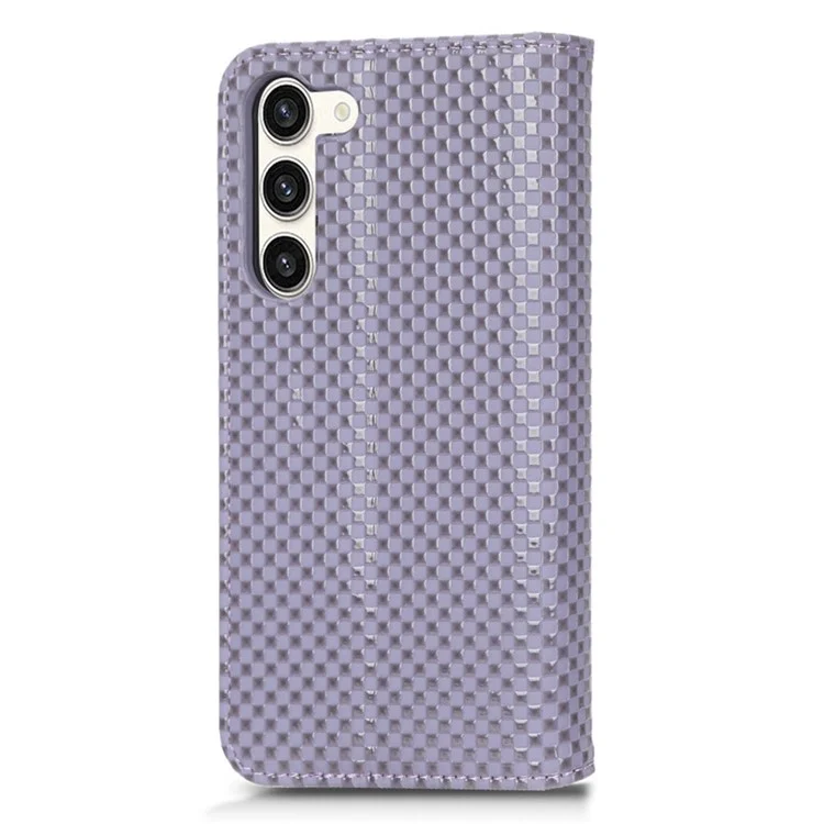 Para Samsung Galaxy S23 Grid Texture PU Leather Stand Case Magnetic Auto-absorbed Phone Wallet Cover - Light Purple