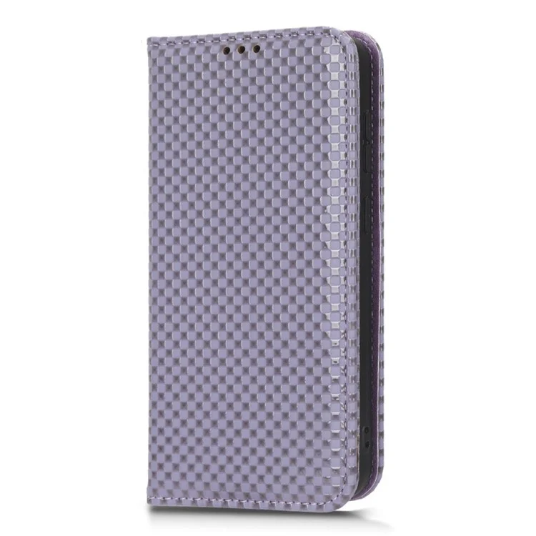 Para Samsung Galaxy S23 Grid Texture PU Leather Stand Case Magnetic Auto-absorbed Phone Wallet Cover - Light Purple