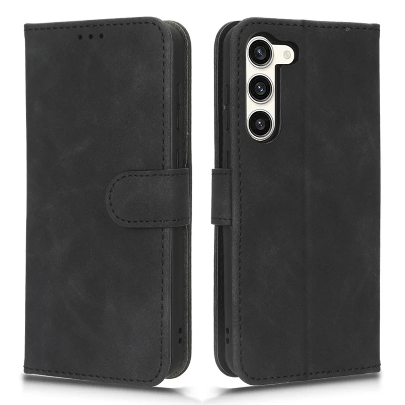 Anti-fall Phone Case for Samsung Galaxy S23+, Skin-touch Feeling PU Leather Wallet Stand Cell Phone Cover - Black