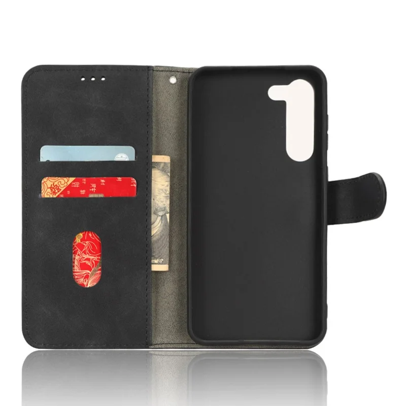 Anti-fall Phone Case for Samsung Galaxy S23+, Skin-touch Feeling PU Leather Wallet Stand Cell Phone Cover - Black