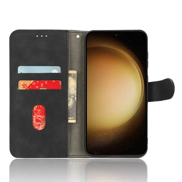 For Samsung Galaxy S23 Skin-touch Feeling PU Leather Phone Case Wallet Phone Stand Cover Anti-Dust Phone Protector - Black