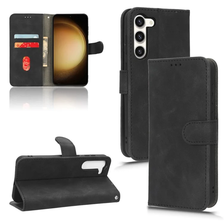 For Samsung Galaxy S23 Skin-touch Feeling PU Leather Phone Case Wallet Phone Stand Cover Anti-Dust Phone Protector - Black