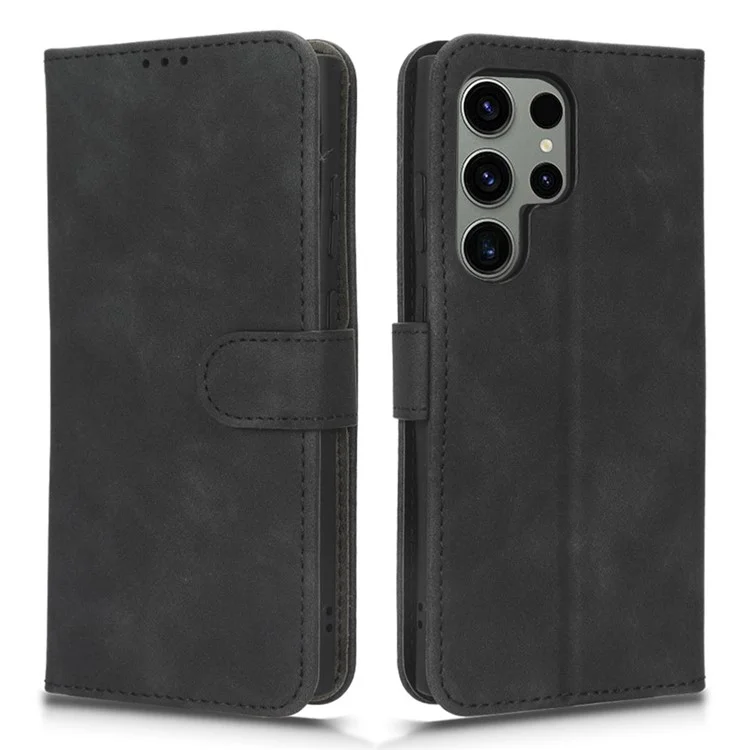 For Samsung Galaxy S23 Ultra Mobile Phone Cover Shell Skin-touch Feeling PU Leather Wallet Phone Stand Case - Black