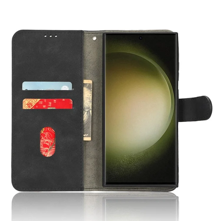 For Samsung Galaxy S23 Ultra Mobile Phone Cover Shell Skin-touch Feeling PU Leather Wallet Phone Stand Case - Black