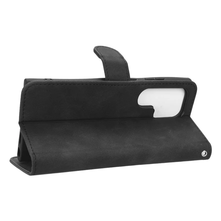 For Samsung Galaxy S23 Ultra Mobile Phone Cover Shell Skin-touch Feeling PU Leather Wallet Phone Stand Case - Black