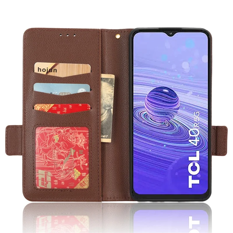 Hochwertiges Leder-Smartphone-Case für TCL 40R 5G, Flip-Brieftasche mit doppeltem Magnetverschluss, Griffmuster, Kratzer-resistente Handyhülle - Braun