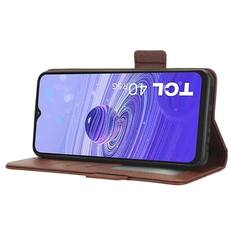 Hochwertiges Leder-Smartphone-Case für TCL 40R 5G, Flip-Brieftasche mit doppeltem Magnetverschluss, Griffmuster, Kratzer-resistente Handyhülle - Braun