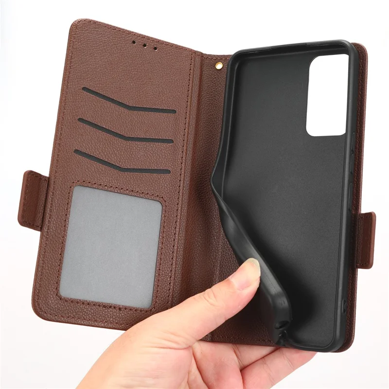 Hochwertiges Leder-Smartphone-Case für TCL 40R 5G, Flip-Brieftasche mit doppeltem Magnetverschluss, Griffmuster, Kratzer-resistente Handyhülle - Braun