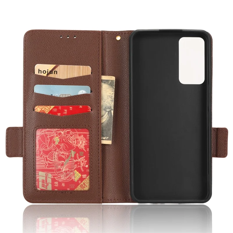 Hochwertiges Leder-Smartphone-Case für TCL 40R 5G, Flip-Brieftasche mit doppeltem Magnetverschluss, Griffmuster, Kratzer-resistente Handyhülle - Braun