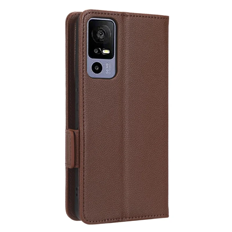 Hochwertiges Leder-Smartphone-Case für TCL 40R 5G, Flip-Brieftasche mit doppeltem Magnetverschluss, Griffmuster, Kratzer-resistente Handyhülle - Braun