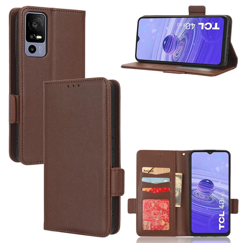 Hochwertiges Leder-Smartphone-Case für TCL 40R 5G, Flip-Brieftasche mit doppeltem Magnetverschluss, Griffmuster, Kratzer-resistente Handyhülle - Braun
