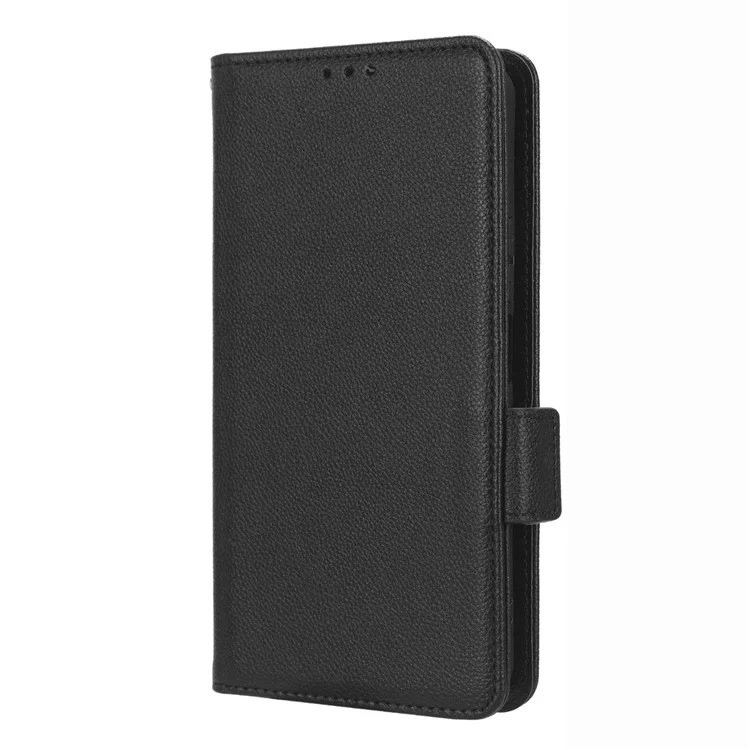Stoßfeste Lederhülle für TCL 40 SE, Magnetische Litschitextur Schutzhülle mit Brieftasche und Ständer - Schwarz