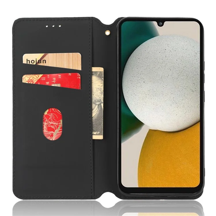 For Samsung Galaxy A34 5G Wallet Shockproof PU Leather Flip Phone Case Rhombus Pattern Imprinted Magnetic Closure Stand Cover - Black