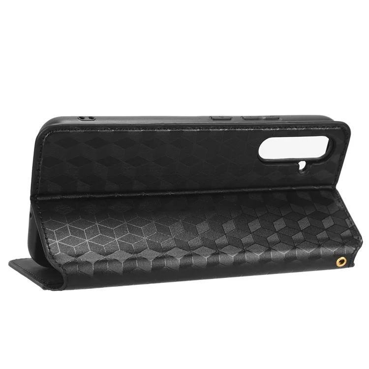 For Samsung Galaxy A34 5G Wallet Shockproof PU Leather Flip Phone Case Rhombus Pattern Imprinted Magnetic Closure Stand Cover - Black