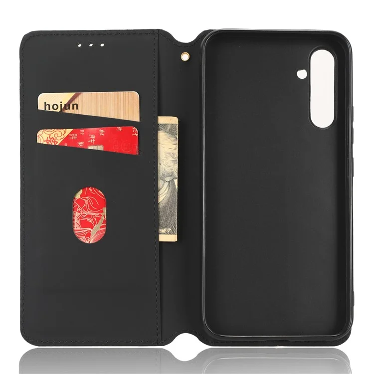 For Samsung Galaxy A34 5G Wallet Shockproof PU Leather Flip Phone Case Rhombus Pattern Imprinted Magnetic Closure Stand Cover - Black