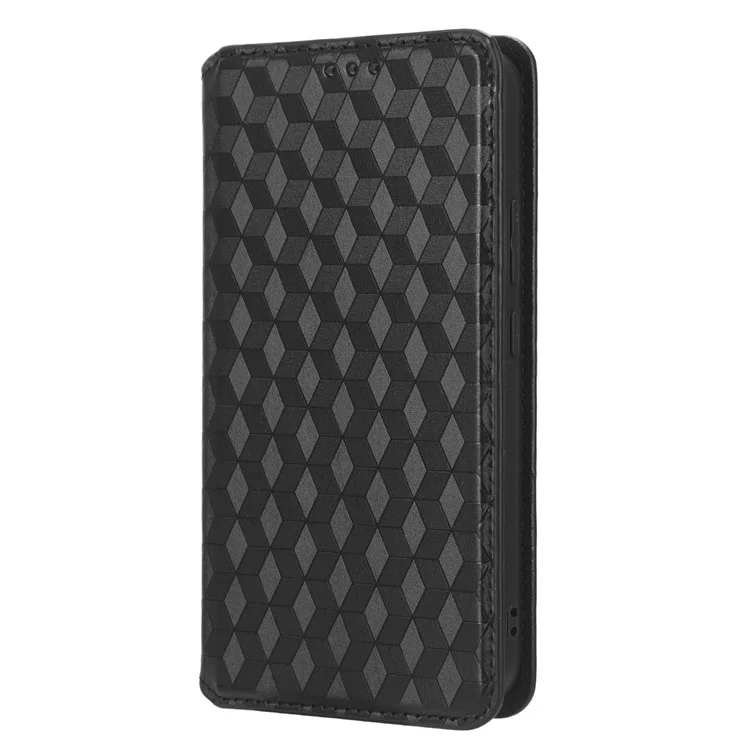 For Samsung Galaxy A34 5G Wallet Shockproof PU Leather Flip Phone Case Rhombus Pattern Imprinted Magnetic Closure Stand Cover - Black