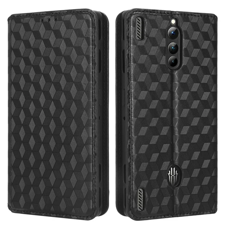 Para ZTE nubia Red Magic 8 Pro+ 5G / Red Magic 8 Pro 5G Flip Wallet Phone Case Rhombus Pattern Imprinted Shockproof PU Leather Stand Cover - Black