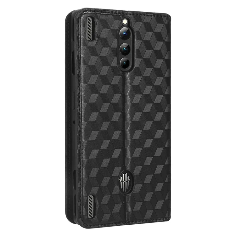 Para ZTE nubia Red Magic 8 Pro+ 5G / Red Magic 8 Pro 5G Flip Wallet Phone Case Rhombus Pattern Imprinted Shockproof PU Leather Stand Cover - Black