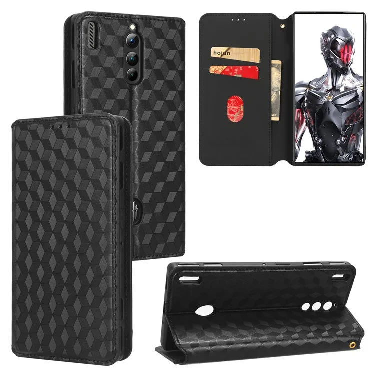 Para ZTE nubia Red Magic 8 Pro+ 5G / Red Magic 8 Pro 5G Flip Wallet Phone Case Rhombus Pattern Imprinted Shockproof PU Leather Stand Cover - Black