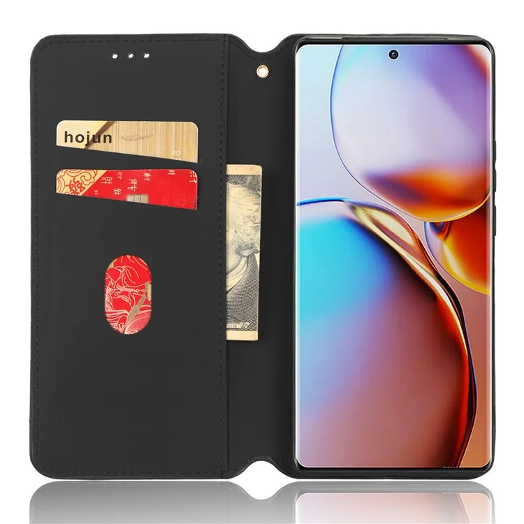 Custodia a portafoglio in pelle PU per Motorola Moto X40 5G / Edge 40 Pro 5G / Edge+ (2023) Custodia antipolverosa con motivo a rombo impresso Chiusura magnetica Supporto - Nero