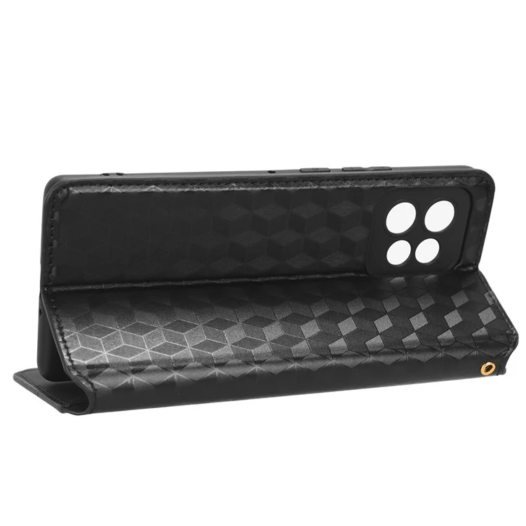 Custodia a portafoglio in pelle PU per Motorola Moto X40 5G / Edge 40 Pro 5G / Edge+ (2023) Custodia antipolverosa con motivo a rombo impresso Chiusura magnetica Supporto - Nero