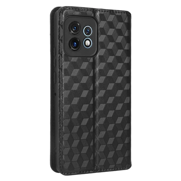 Custodia a portafoglio in pelle PU per Motorola Moto X40 5G / Edge 40 Pro 5G / Edge+ (2023) Custodia antipolverosa con motivo a rombo impresso Chiusura magnetica Supporto - Nero