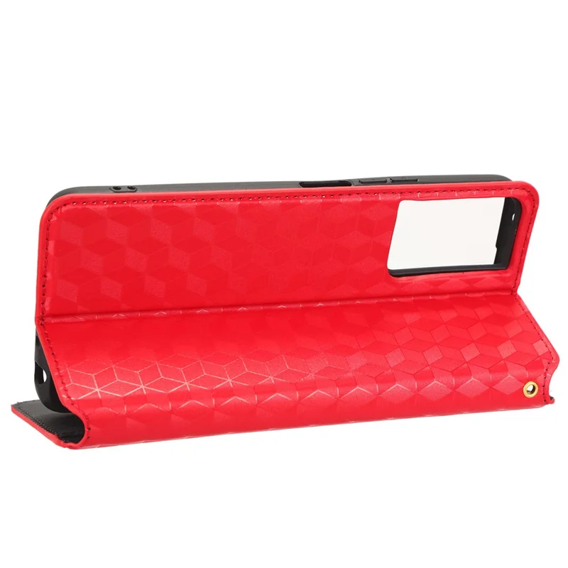 For TCL 40 SE Leather Flip Wallet Phone Cover Rhombus Pattern Imprinted Anti-Scratch Phone Stand Case - Red