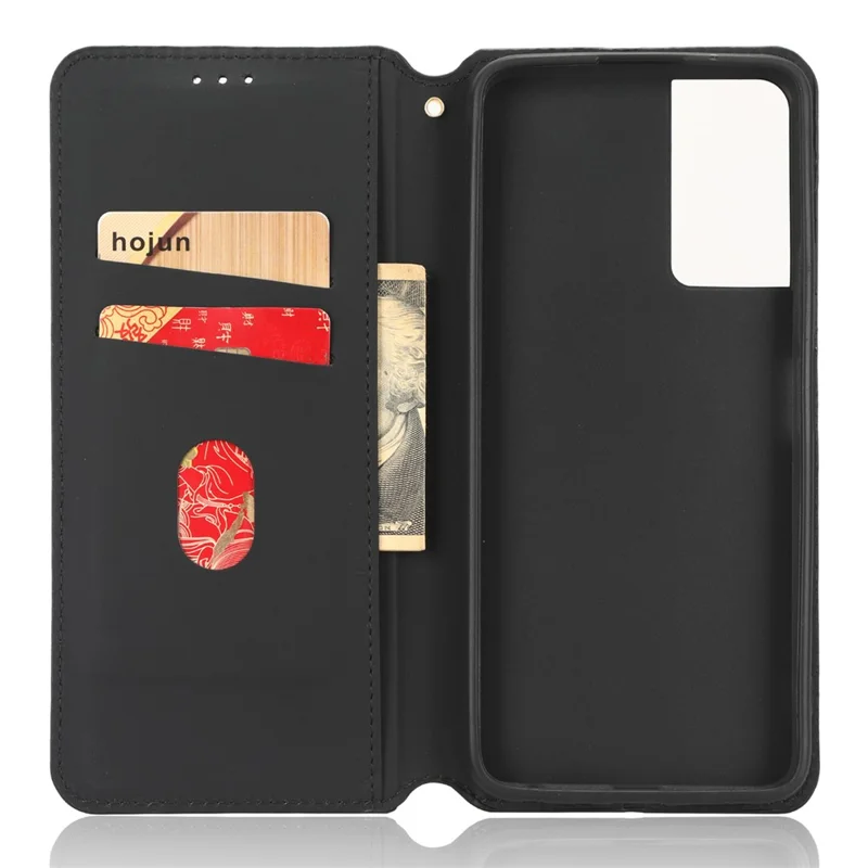 For TCL 40 SE Leather Flip Wallet Phone Cover Rhombus Pattern Imprinted Anti-Scratch Phone Stand Case - Red
