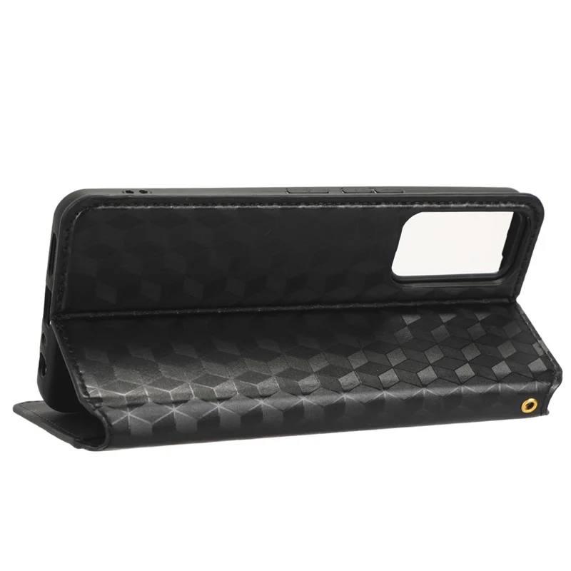 For TCL 40R 5G Cell Phone Case Wallet PU Leather Rhombus Pattern Imprinted Magnetic Closure Stand Cover - Black