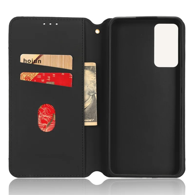 For TCL 40R 5G Cell Phone Case Wallet PU Leather Rhombus Pattern Imprinted Magnetic Closure Stand Cover - Black