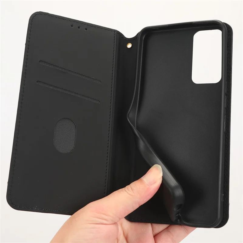 For TCL 40R 5G Cell Phone Case Wallet PU Leather Rhombus Pattern Imprinted Magnetic Closure Stand Cover - Black