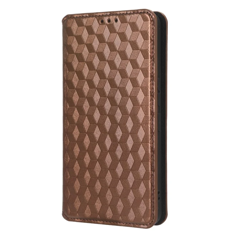 For TCL 40R 5G Cell Phone Case Wallet PU Leather Rhombus Pattern Imprinted Magnetic Closure Stand Cover - Brown