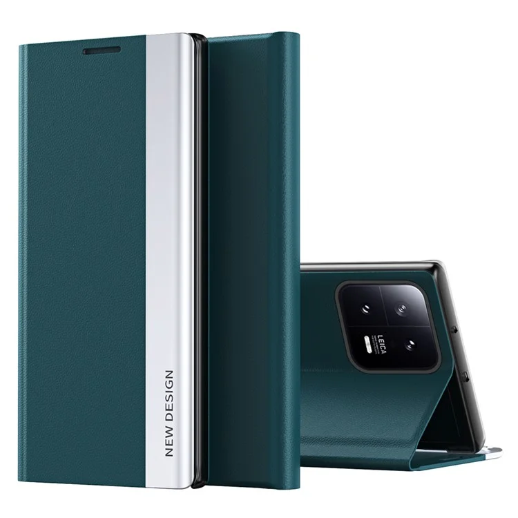Phone Leather Case for Xiaomi 13 5G, Electroplating Anti-drop Cell Phone Stand Cover - Green