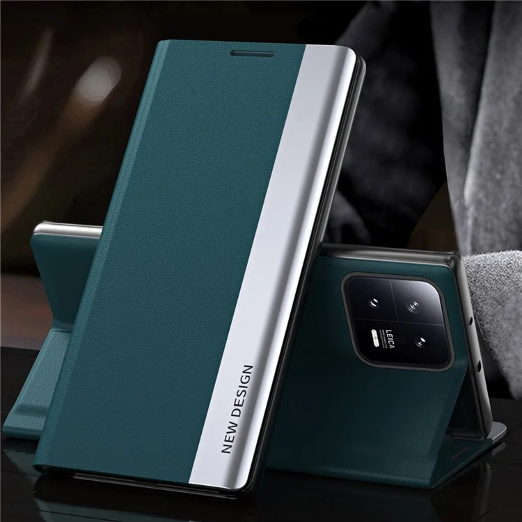 Phone Leather Case for Xiaomi 13 5G, Electroplating Anti-drop Cell Phone Stand Cover - Green