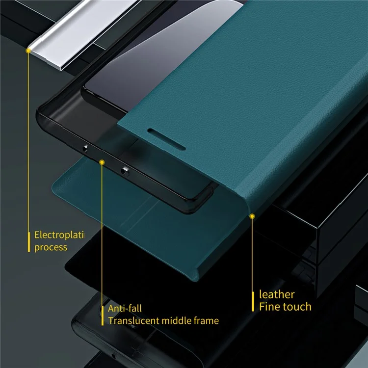 Phone Leather Case for Xiaomi 13 5G, Electroplating Anti-drop Cell Phone Stand Cover - Green