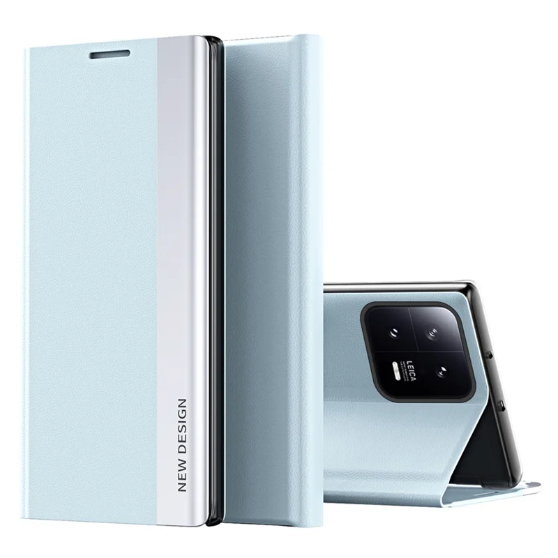 PU Leather Phone Stand Case for Xiaomi 13 Pro 5G, Electroplating Anti-scratch Smartphone Cover - Baby Blue