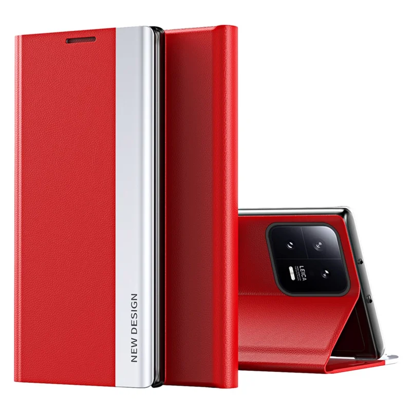 PU Leather Phone Stand Case for Xiaomi 13 Pro 5G, Electroplating Anti-scratch Smartphone Cover - Red