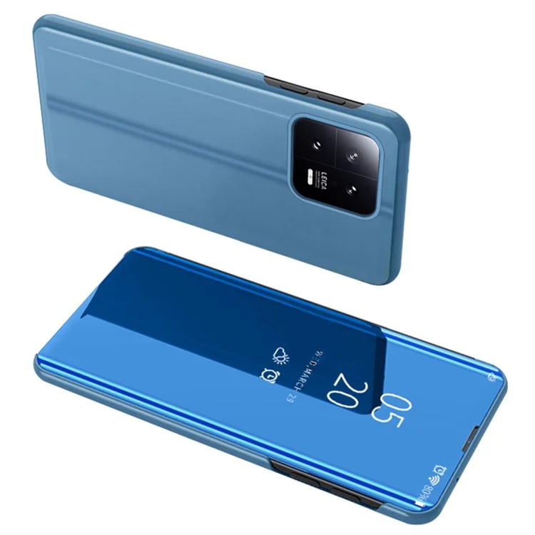 Coque en cuir PU View Window pour Xiaomi 13 5G, Étui Téléphone Miroir Électrolytique - Bleu Ciel