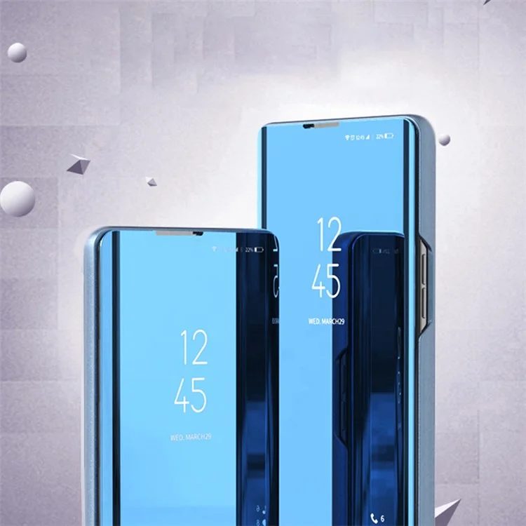 Coque en cuir PU View Window pour Xiaomi 13 5G, Étui Téléphone Miroir Électrolytique - Bleu Ciel
