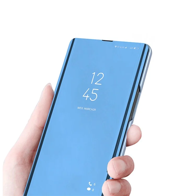 Coque en cuir PU View Window pour Xiaomi 13 5G, Étui Téléphone Miroir Électrolytique - Bleu Ciel