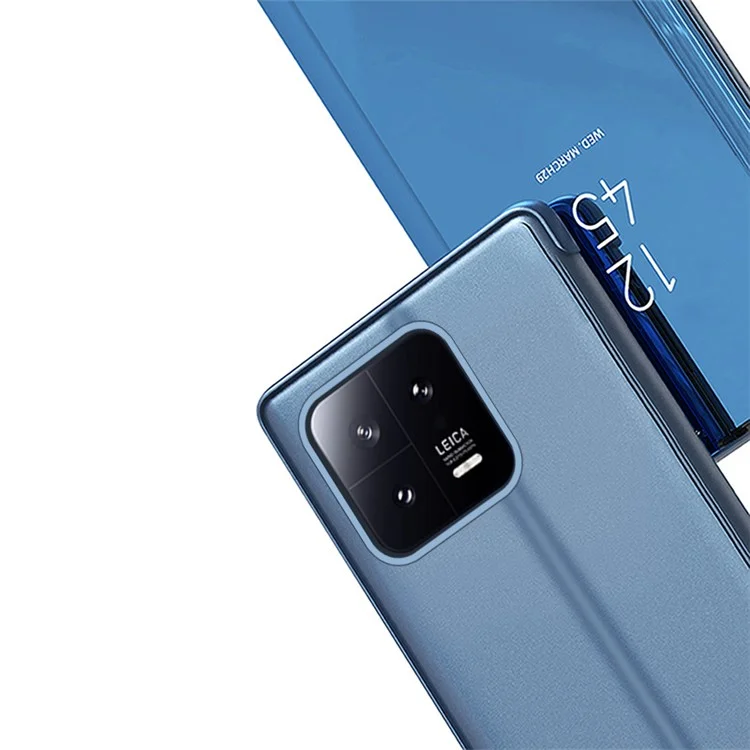 Coque en cuir PU View Window pour Xiaomi 13 5G, Étui Téléphone Miroir Électrolytique - Bleu Ciel
